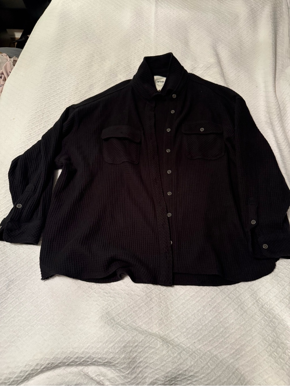 aerie Men's Black Lightweight Button-Front Shirt Jacket
